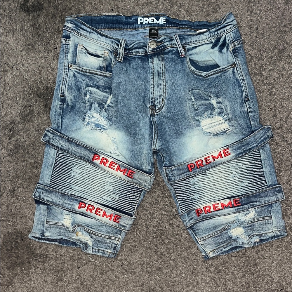 Preme Distressed Jean Shorts - Blue